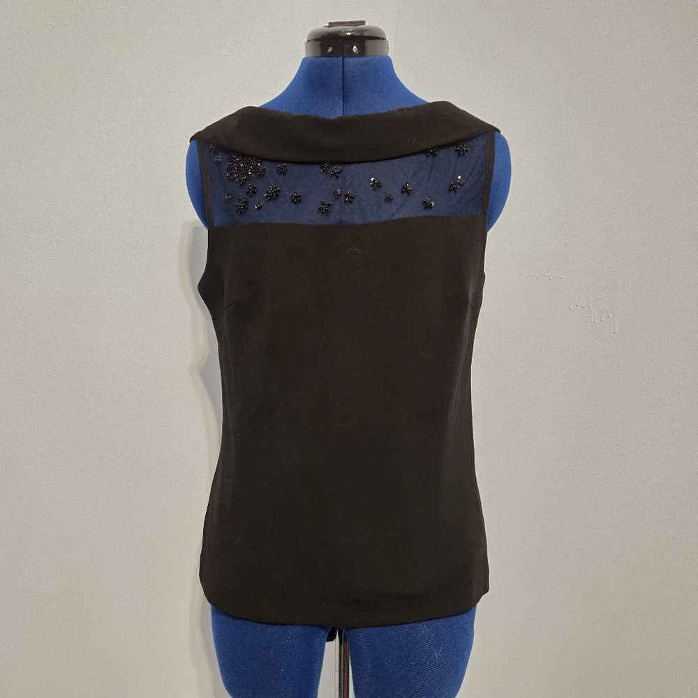 Vintage Black Beaded Wide Neck Top Size 10